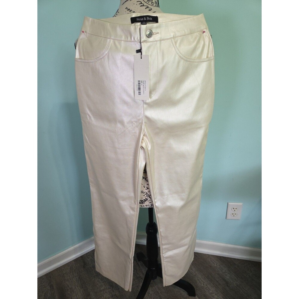 Strut & Bolt ivory Vegan Faux Leather Straight Leg High Rise Pants Small new